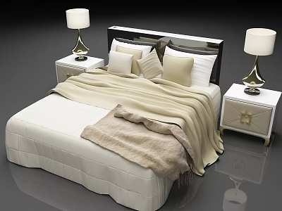 Elegant Modern Bedroom Interior With White Bed Linen And Gold Accent Lamps 3d model