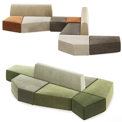 Modern Modular Sectional Sofa With Green Gray Beige And Brown Cushion Pieces For Living Room 3d model