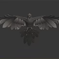 Origami Crow With Spread Wings And Layered Feathers In Dynamic Flight Pose On Dark Background