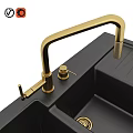 Modern Black Double Bowl Kitchen Sink With Golden Faucet And Drainboard