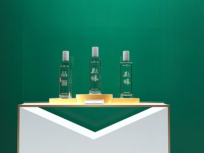 Display Shelf With Wine Bottles On Green Background And Modern Stylish Design 3d model