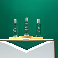 Display Shelf With Wine Bottles On Green Background And Modern Stylish Design