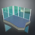 Outdoor Patio Furniture Space With Glass Enclosure And Blue Tiled Base