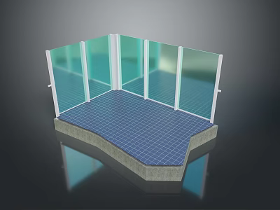 Outdoor Patio Furniture Space With Glass Enclosure And Blue Tiled Base 3d model