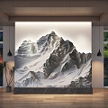 2D Gypsum Landscape Painting Background Wall Gypsum Mountain Background Living Room Background Wall Sofa Background Wall Villa Background Wall Stereoscopic Gypsum Painting Background Wall 3d model