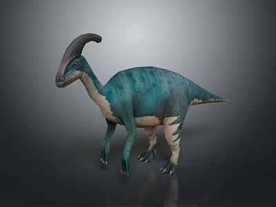 Realistic Teal Green Dinosaur Model With Curved Crest Standing On Gray Background 3d model