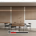 Minimalist Bamboo Blinds In Modern Dining Area With Table And Black Chairs