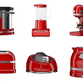 Stylish Red Kitchen Appliances Featuring Blender Coffee Maker Toaster And Kettle 3d model