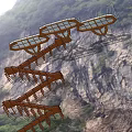 Cliffside Road Facilities With Glass Viewing Platforms And Wooden Staircases In Mountainous Area