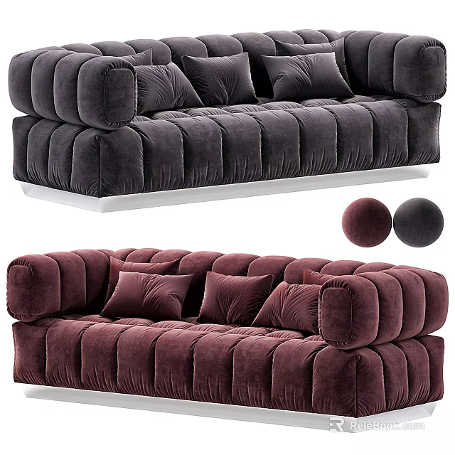 Modern Two Seater Sofa With Velvet Upholstery Plush Cushions And Color Options 3d model 