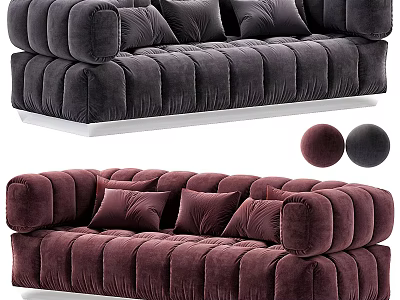 Modern Two Seater Sofa With Velvet Upholstery Plush Cushions And Color Options 3d model