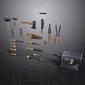 Professional Workshop Tools Collection Featuring Hammers Axes Pliers Saws and Anvil
