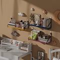 Colorful Decorative Ornament Combination On Multiple Shelves With Wall Stars Moon Clouds