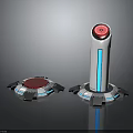 Cylindrical Equipment With Red Top Blue Light Strip And Base Stand Design Structure