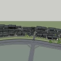 Traditional Commercial Street With Black Rooftops Well Arranged Buildings And Green Trees