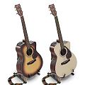Acoustic Guitars In Brown And Beige On Stands With Cases For Music Gear