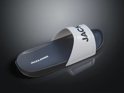 Jack Jones White And Black Lightweight Comfortable Slide Sandals For Casual Daily Wear 3d model