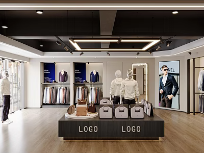 Modern Stylish Mens Clothing Store Interior With Mannequins Garment Racks And Fashion Product 3d model