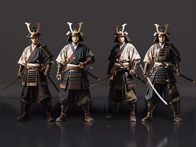 2D costume characters Japanese pirates Japanese warriors Japanese soldiers Japanese soldiers 3d model