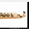 Handcrafted Wooden Boat Model with Seating Railings and Two Birds at Stern