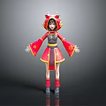 Child Wearing Red Traditional Dragon Costume with Gold Patterns and Boots