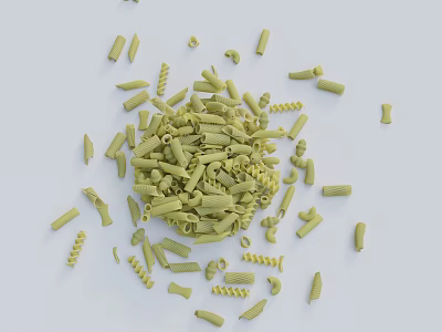 Green Pasta With Various Shapes Scattered On White Background Surface 3d model