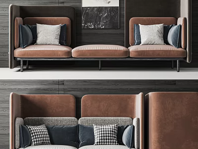 Modern Public Chair With Leather Upholstery And Brown Gray Cushions 3d model