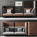 Modern Public Chair With Leather Upholstery And Brown Gray Cushions