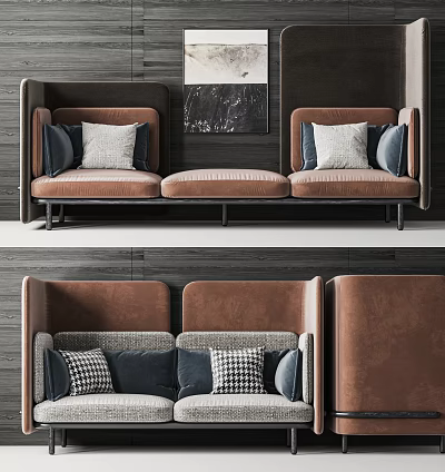 Modern Public Chair With Leather Upholstery And Brown Gray Cushions 3d model