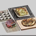 Assorted Delicious Food Selection Featuring Cookies Square Bread Sandwich And Pretzel On Wooden Boards