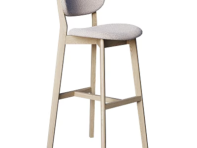 Modern Wooden Frame Bar Stool With Soft Fabric Cushion And Backrest Design 3d model