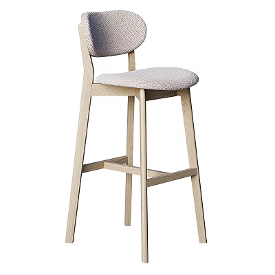 Modern Wooden Frame Bar Stool With Soft Fabric Cushion And Backrest Design 3d model