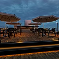 Rooftop Bar Outdoor Lounge With Sofa Table Wine Bread Umbrella And Evening View