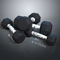 Black Dumbbells Set With Silver Bars For Fitness Sports Equipment Workout