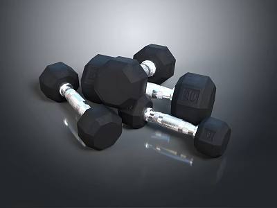 Black Dumbbells Set With Silver Bars For Fitness Sports Equipment Workout 3d model