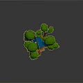 Playful Cartoon Treehouse Scene Featuring Green Leafy Trees Little Houses and Brown Trunks