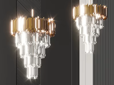 Luxurious Crystal Chandelier With Gold Frame Hanging In Modern Interior 3d model