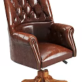 Brown and Black Leather Tufted Office Chair with Rolled Arms Wooden Base and Wheels