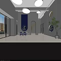 Kids Playroom with Blue Yellow Walls Astronaut Decor Round Windows White Table Chairs Building Blocks