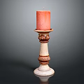 Ornamental Candle Holder With Red Candle And Carved White Brown Base Design