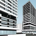 Modern Commercial Street With Glass Facades Shop Signs Pedestrians And Tall Buildings