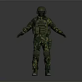 Military Soldier In Camouflage Uniform With Helmet Tactical Vest And Full Body Gear
