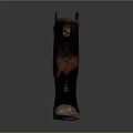 Tall Dark Colored Boots With Brown Stripe Worn Out Sole And Laces Design