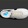 White Leather Upper Sneakers With Black Logo Blue Sole Trim And Classic Casual Design
