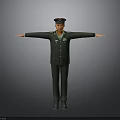 Military Uniform Figure Standing With Arms Outstretched Front View On Gray Background