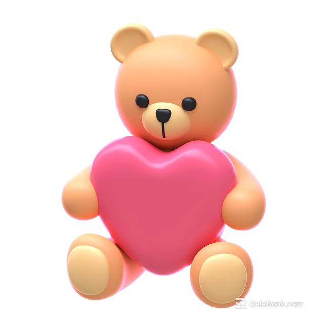 Adorable Soft Plush Teddy Bear Doll Holding Big Pink Heart Toy 3d model 