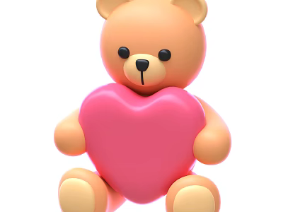 Adorable Soft Plush Teddy Bear Doll Holding Big Pink Heart Toy 3d model