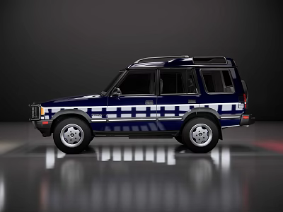 Vintage Blue Off Road SUV With White Cross Pattern And Hardtop Design 3d model