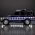 Vintage Blue Off Road SUV With White Cross Pattern And Hardtop Design