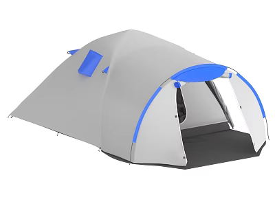 Gray And Blue Outdoor Camping Tent With Front Entrance And Portable Design 3d model